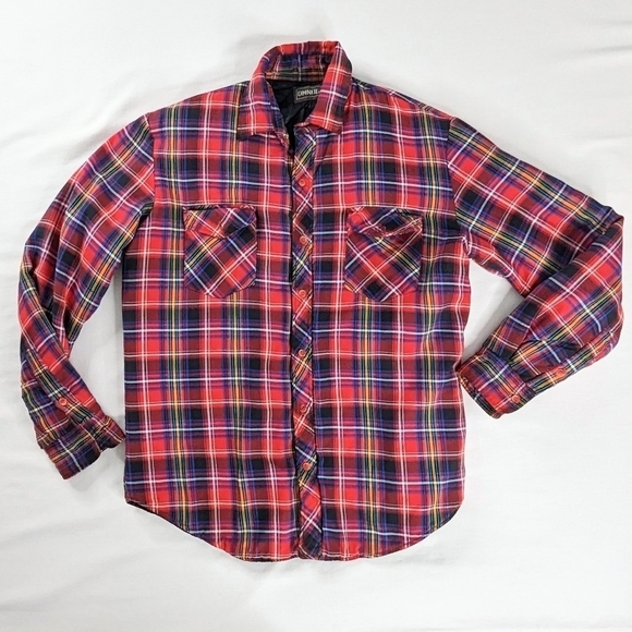 VTG Distressed Red Plaid Button Front Quilted Lined Shacket - Picture 1 of 10
